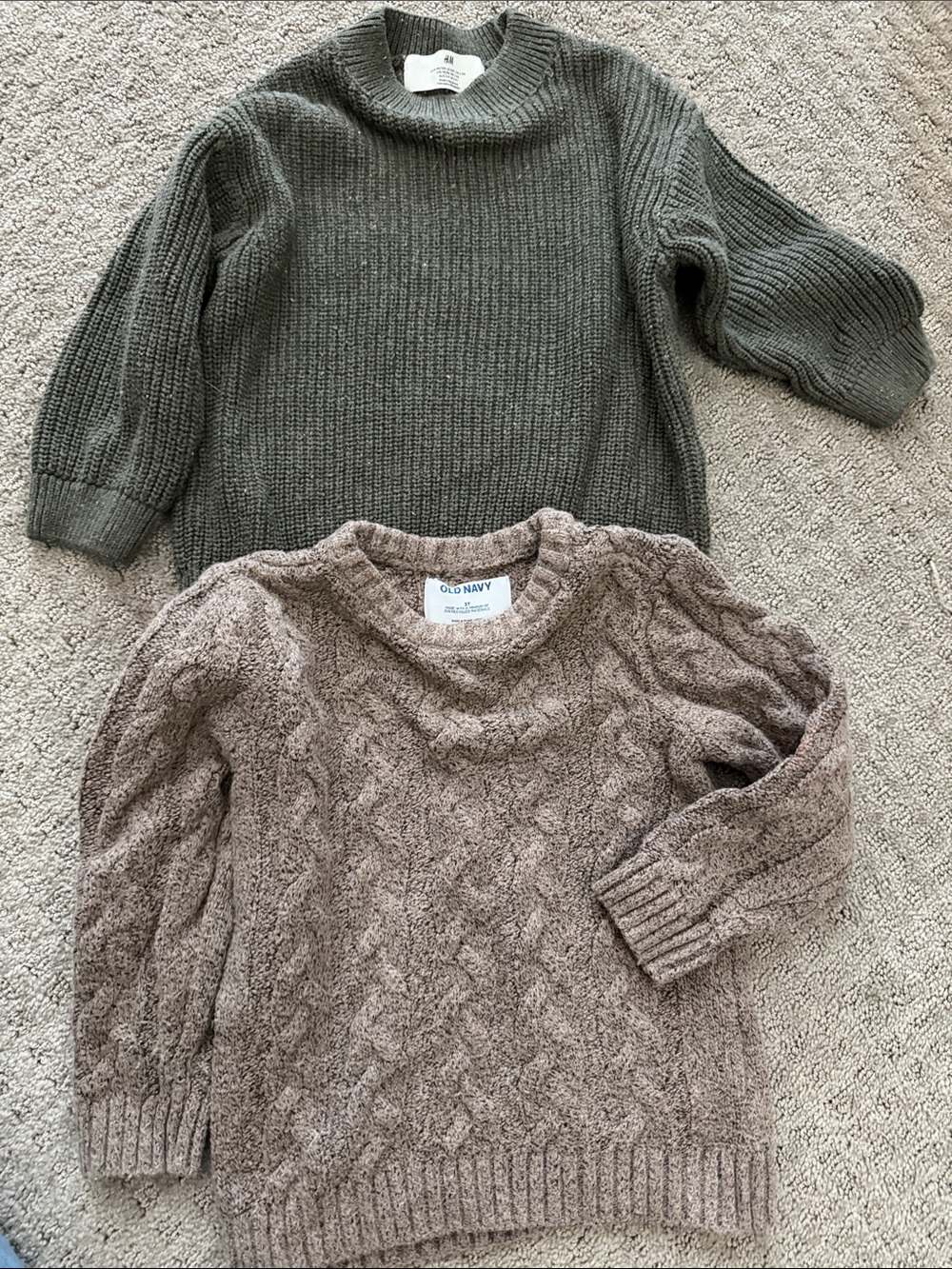 Old Navy Taupe Cable Knit Sweater and H&M Green Knit sweater - Kids Size 3T